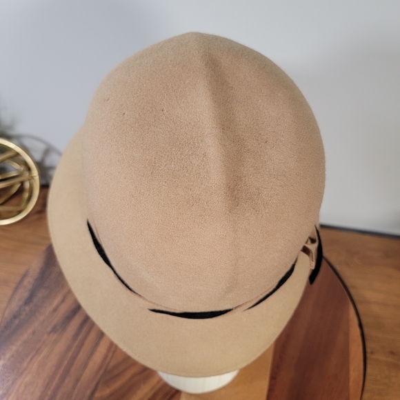 Vintage Doeskin Cloche Hat Tan Women\'s One Size Wool with Black Ribbon Winter main image 11
